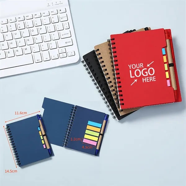 Spiral Notebook Kraft Paper Cover with Pen and Sticky Notes