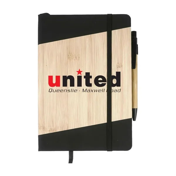 Bamboo Look PU Journal with Matching Strap Closure, Bookmark