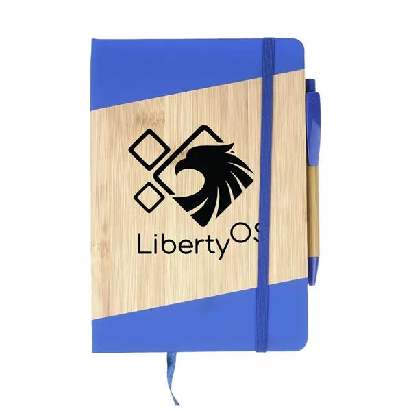 Bamboo Look PU Journal with Matching Strap Closure, Bookmark