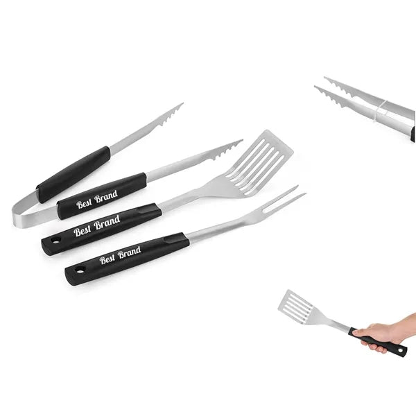 3Pc Stainless Steel Bbq Set With Storage Bag