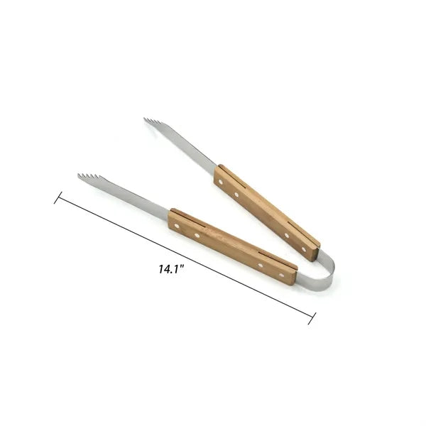 Stainless Steel Bbq Set With Wooden Handles And Storage Bag
