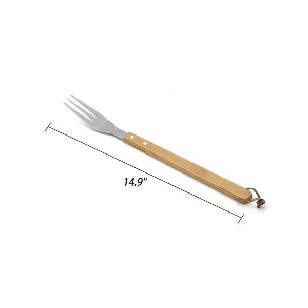 Stainless Steel Bbq Set With Wooden Handles And Storage Bag