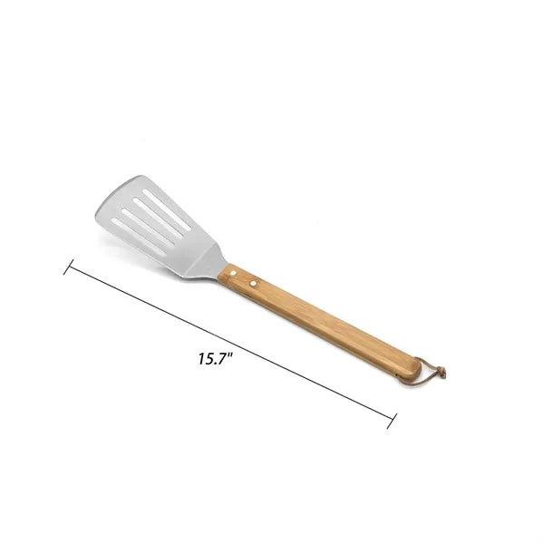 Stainless Steel Bbq Set With Wooden Handles And Storage Bag