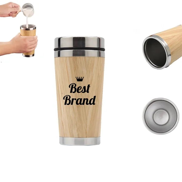 15 OZ Stainless Steel Bamboo Coffee Cup