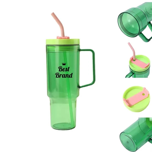 40 Oz Plastic Tumbler With Handle And Straw