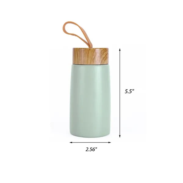 9Oz Portable Thermos With Wood Grain Lid