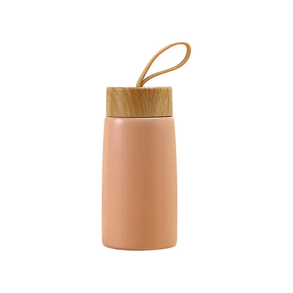 9Oz Portable Thermos With Wood Grain Lid