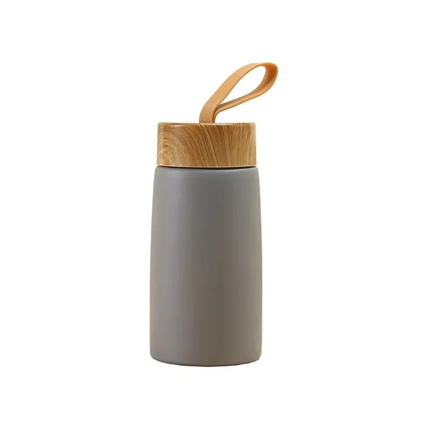 9Oz Portable Thermos With Wood Grain Lid