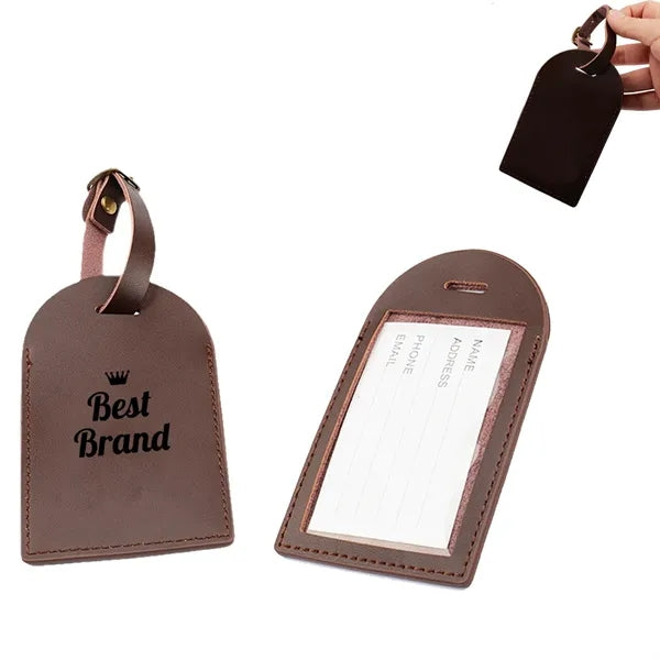 Genuine Leather Luggage Tags With Metal Buttons