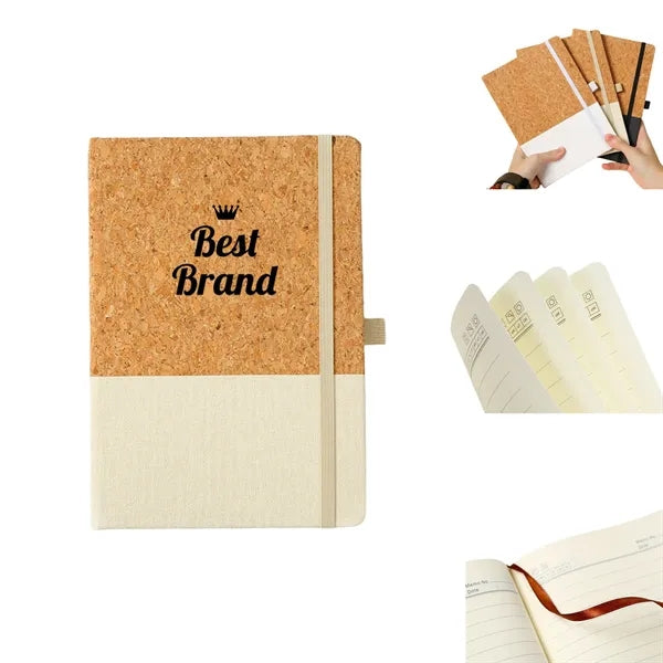 A5 Cork and PU Patchwork Notebook with Strap