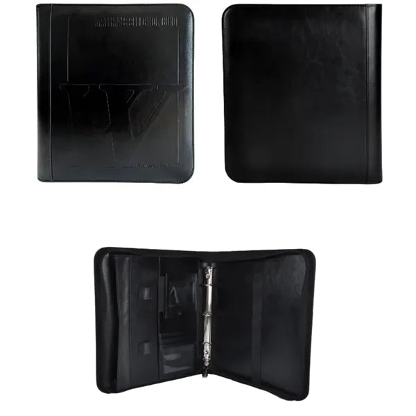 Zippered Black A4 PU Leather Padfolio Binder Padded cover