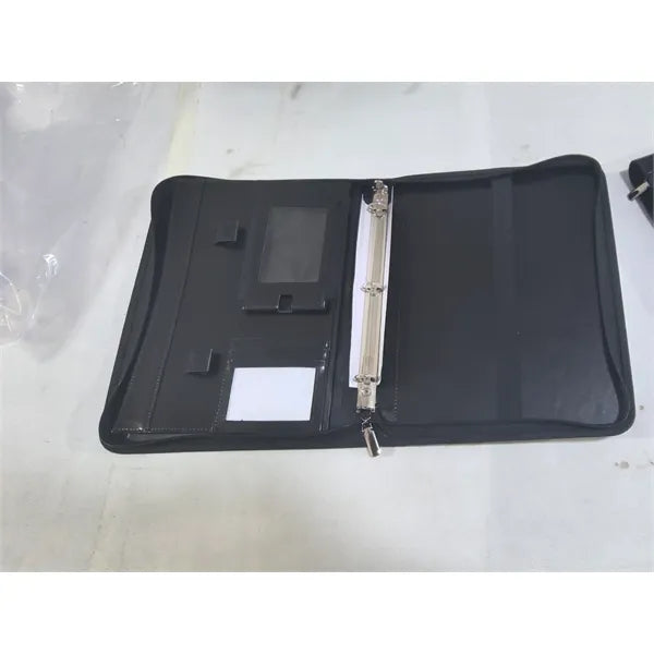 Zippered Black A4 PU Leather Padfolio Binder Padded cover