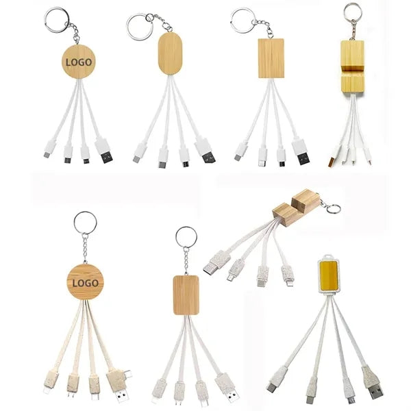 Bamboo Keychain Charging Cable Smartphone Holder