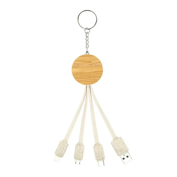 Bamboo Keychain Charging Cable Smartphone Holder