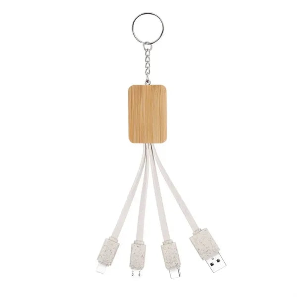 Bamboo Keychain Charging Cable Smartphone Holder