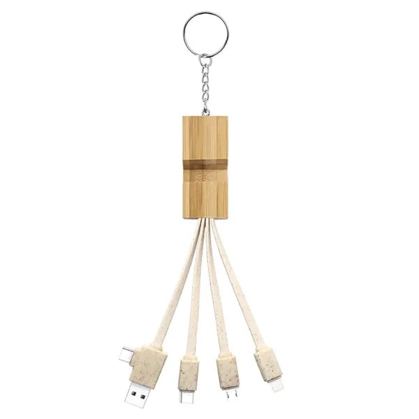 Bamboo Keychain Charging Cable Smartphone Holder