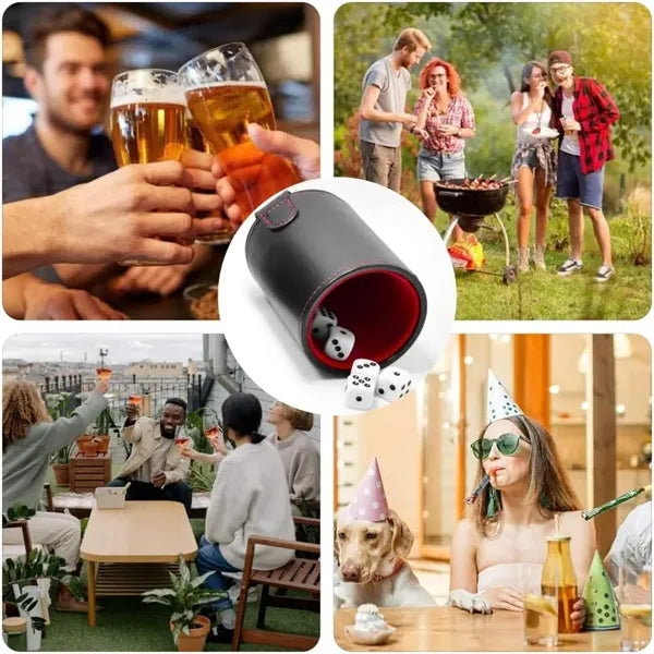 PU Leather Dice Cup with Storage