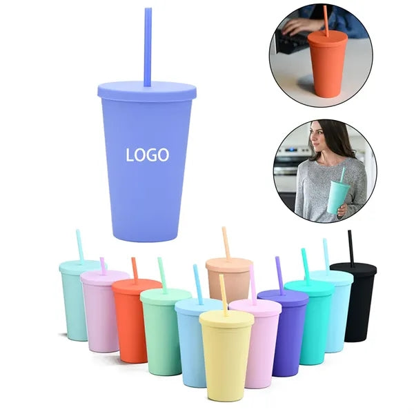 16oz Cups with Lids and Straws
