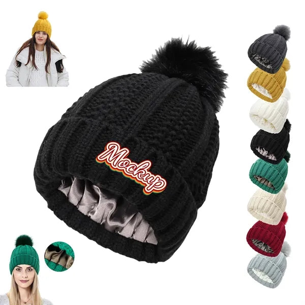 Satin Lined Winter Cable Knit Beanie