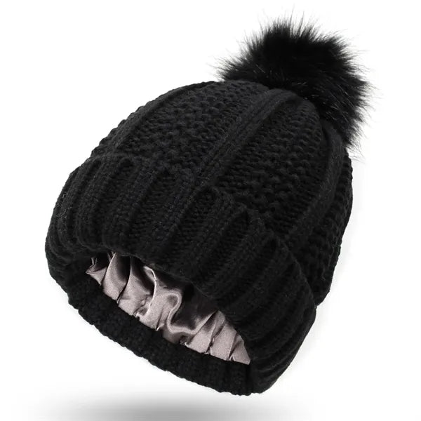 Satin Lined Winter Cable Knit Beanie
