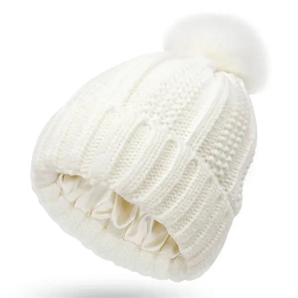 Satin Lined Winter Cable Knit Beanie