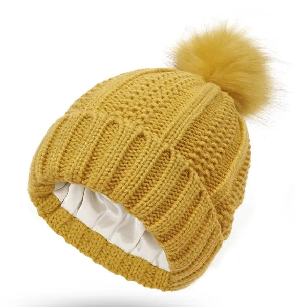 Satin Lined Winter Cable Knit Beanie