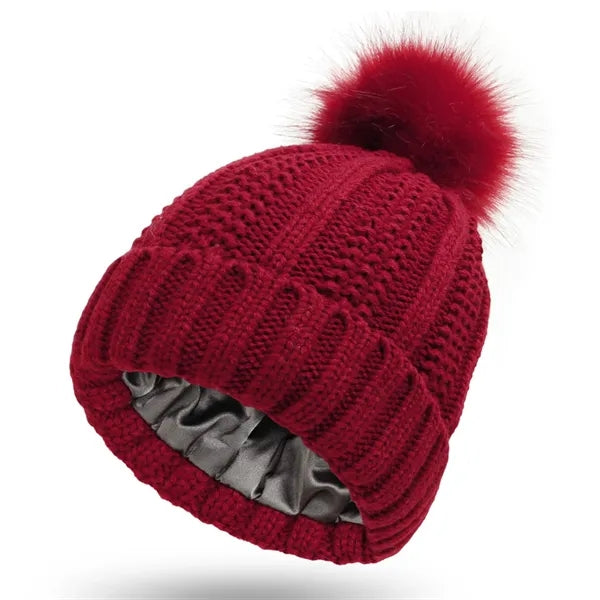 Satin Lined Winter Cable Knit Beanie