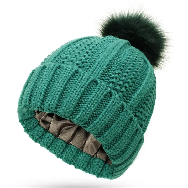 Satin Lined Winter Cable Knit Beanie