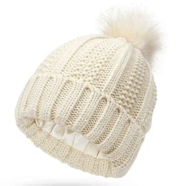 Satin Lined Winter Cable Knit Beanie