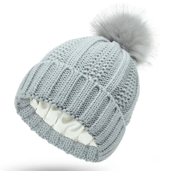 Satin Lined Winter Cable Knit Beanie