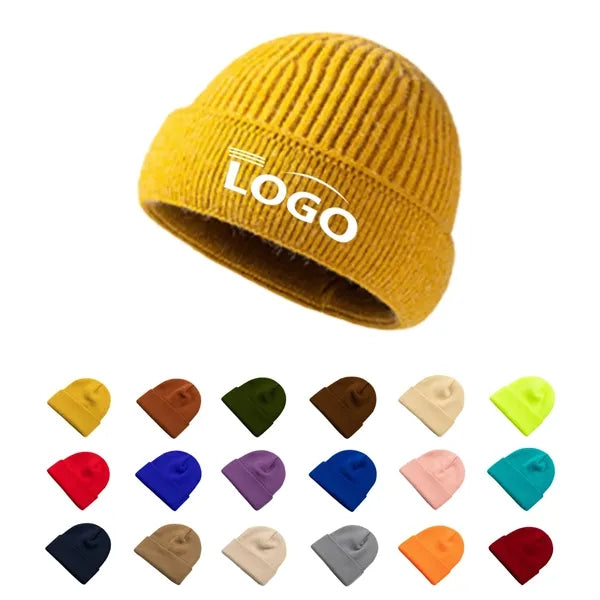 Embroidered Rolled Brim Knitted Beanie Ski Hat