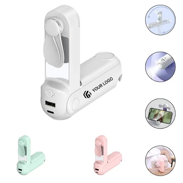 Versatile 5-in-1 Mirror Power Bank Holder Flashlight Fan