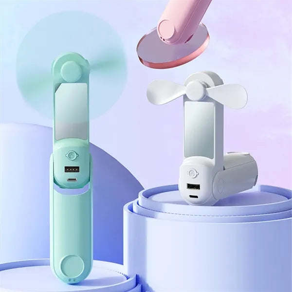 Versatile 5-in-1 Mirror Power Bank Holder Flashlight Fan