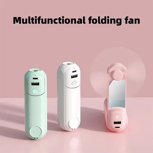 Versatile 5-in-1 Mirror Power Bank Holder Flashlight Fan