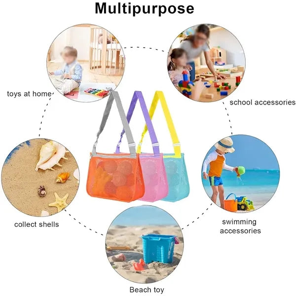 Colorful foldable travel beach swimming toy storage mesh bag
