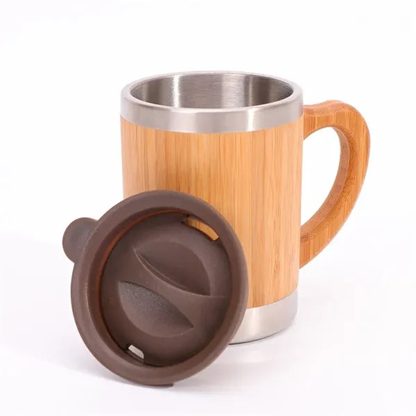 12OZ Stainless Steel Bamboo Shell Thermal Cup With Handle