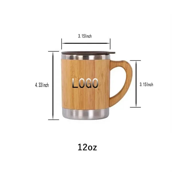 12OZ Stainless Steel Bamboo Shell Thermal Cup With Handle