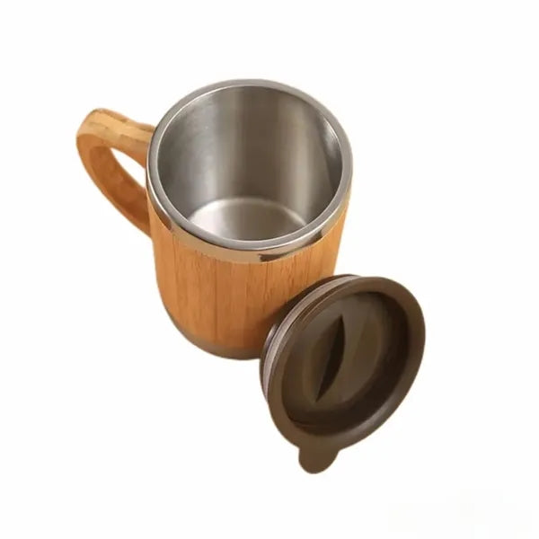 12OZ Stainless Steel Bamboo Shell Thermal Cup With Handle