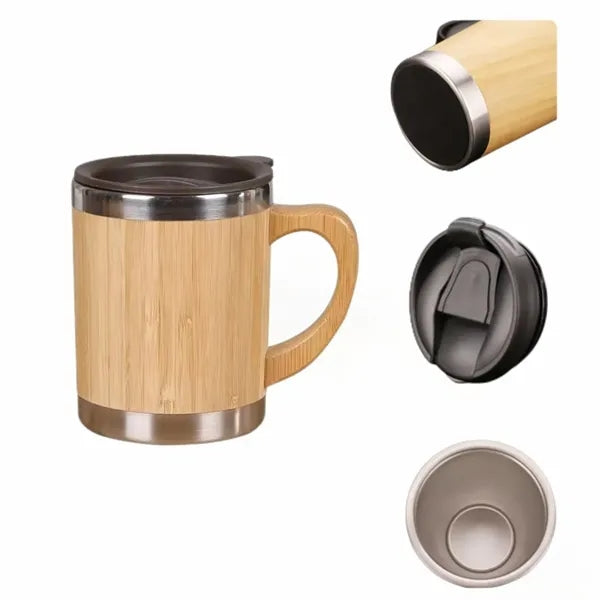 12OZ Stainless Steel Bamboo Shell Thermal Cup With Handle