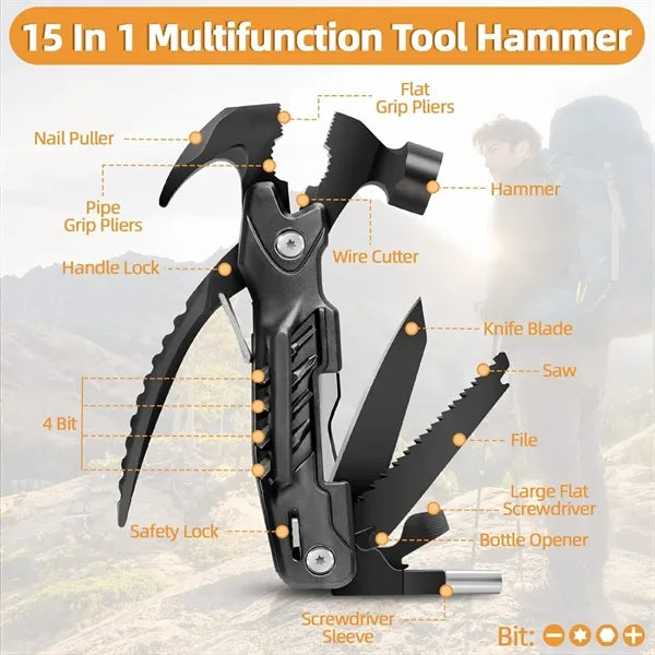 15 in 1 Outdoor Camping Hammer Multitool
