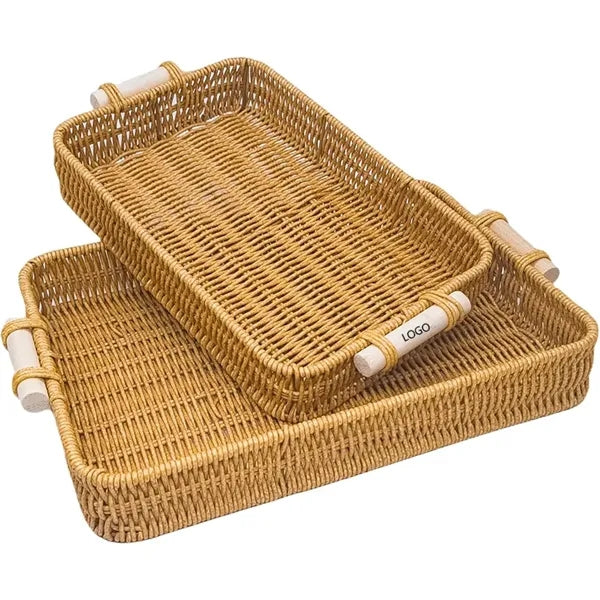 Rectangular Rattan Serving Trays with Handles