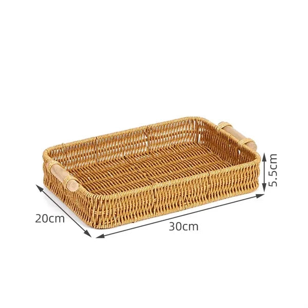 Rectangular Rattan Serving Trays with Handles
