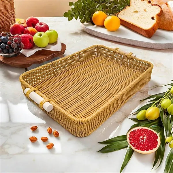 Rectangular Rattan Serving Trays with Handles