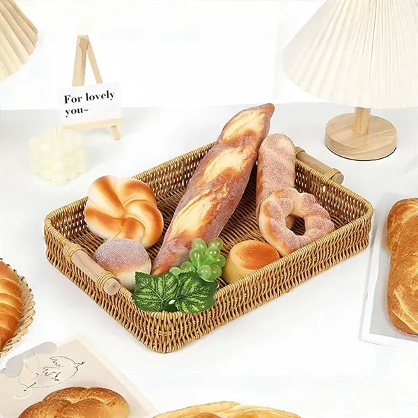 Rectangular Rattan Serving Trays with Handles