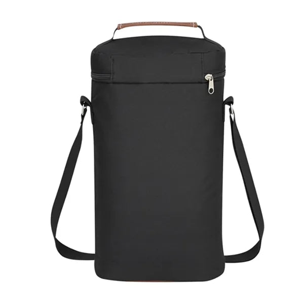 Insulated 2 Bottle Wine Cooler Tote Leather Trim Travel Bag