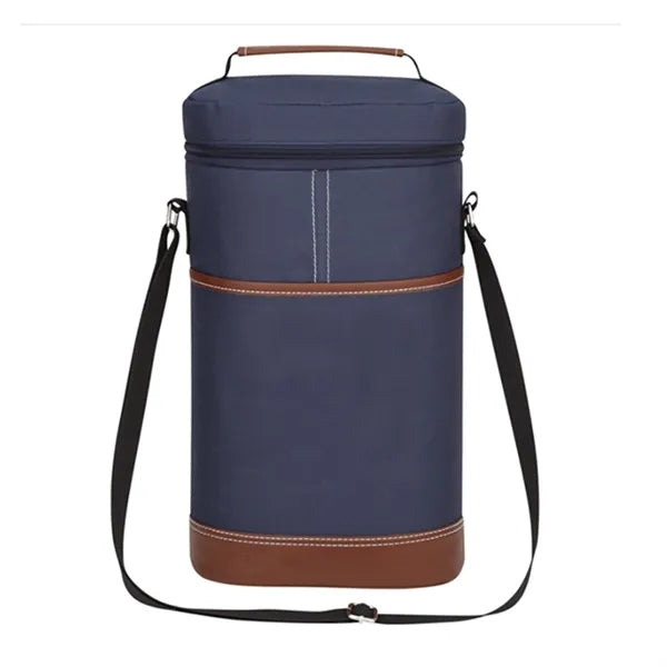 Insulated 2 Bottle Wine Cooler Tote Leather Trim Travel Bag