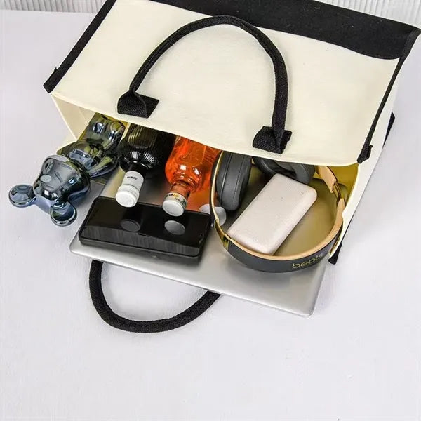 Classic White & Black Cotton Canvas Tote Bag