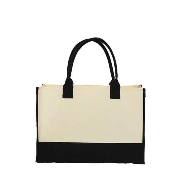 Classic White & Black Cotton Canvas Tote Bag