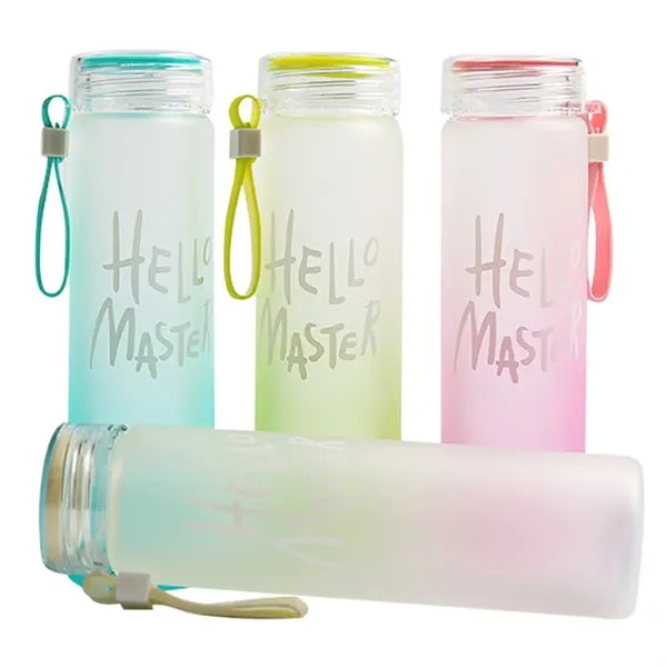 16OZ Gradient Matte Glass Water Bottle With Carry Rope