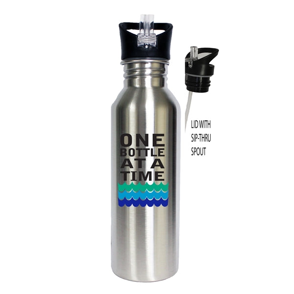25 Oz. Stainless steel sports water bottle w/drinking straw